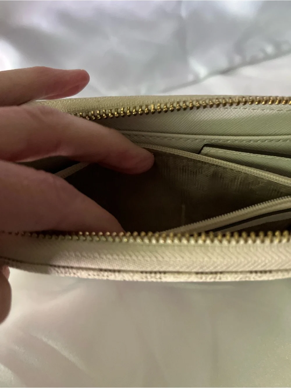 Michael Kors Tan Signature MK Zip Around Wallet with Gold Plaque